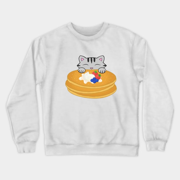 Grey Tabby Cat Eating Pancakes Crewneck Sweatshirt by Purrfect